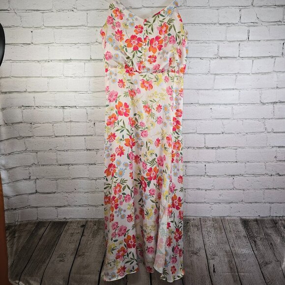 NEXT LEVEL FLORAL SATIN SLIP DRESS , LINED, MIDI LENGTH LIKE NEW WOMENS SIZE 12 - Picture 2 of 5